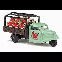 1935 Tempo Dreirad 3-Wheeled Pickup Truck - Assembled -- Beerenhof (Strawberry Load; green, brown; German Lettering)