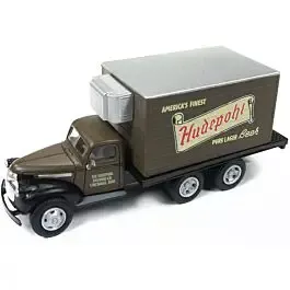 1941-1946 Chevrolet Reefer Delivery Truck - Assembled - Mini Metals(R) -- Hudepohl Beer (brown, silver, black)