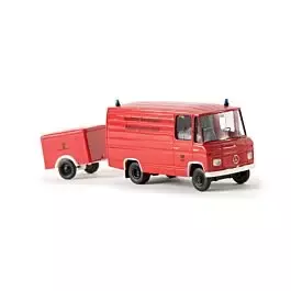 1980s Mercedes-Benz L 406 D Delivery Van w/Small Trailer - Assembled -- Civil Emergency Services (red, German Lettering)