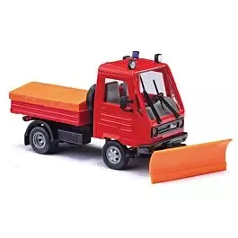 1991 Multicar Light Pickup Truck with Snowplow - Assembled -- Fire Department (red, orange, German Lettering)