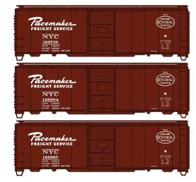 Accurail 8191 - Limited Run 3-Car SetPacemaker 40' Steel Boxcars New York Central (NYC) 168739, 168804, 168927 - HO Scale Kit