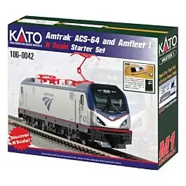 Amtrak ACS-64 Amfleet I Starter Set -- Amtrak (Phase VI Scheme) Loco, 3 Amfleet I Coaches & Cafe, Track & Pack