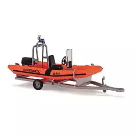 Boat Trailer with Inflatable Boat - Assembled -- BRK-Wasserwacht (gray, orange boat, German Lettering)