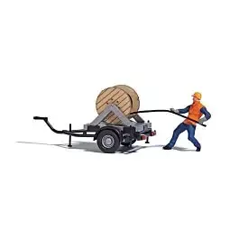 Cable Reel on Trailer with Figure Miniature Scene