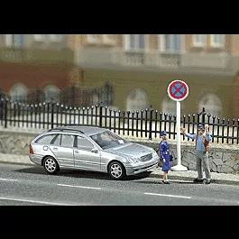 Complete Miniature Scene -- "Parking Ticket" - Includes: 2 Figures, Auto & No Parking Sign