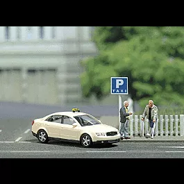 Complete Miniature Scene -- Taxi Stand w/Taxi, 2 Figures & Taxi Sign