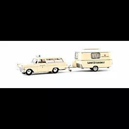 Emergency Automobile 1966-1971 Opel Rekord C CarAVan Station Wagon - Assembled -- With Eriba Trailer DRK (beige, German Lettering)