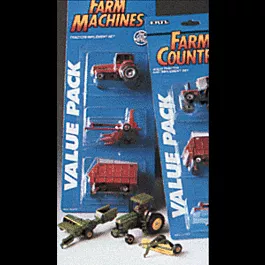 Farm Country Farm Machinery Assortment -- Assorted Implements 2 Ea Case Planter & Disc; 4 Ea Deere Grain Wagon, Tiller