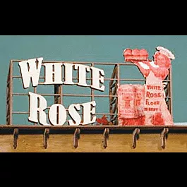 Laser-Cut Wood "Builts" Billboard - Assembled - Small, For N & HO -- White Rose