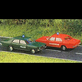 Mercedes Sprinter Van German Police -- Opel Rekord Police & Fire Sedans (2 Pack) (blinking blue lamps)