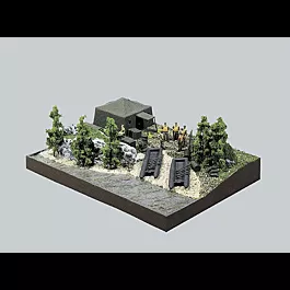 Military - Army Engineers Diorama Set/Kit -- 8 Unpained Figures, 2 Zodiac Rafts, Command Tent, Gear, Ground Cover & Base