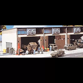 Military Motor Pool 3-Stall Repair shed -- 13-5/8 x 4-21/64 x 3-13/32"34 x 10.8 x 8.5cm