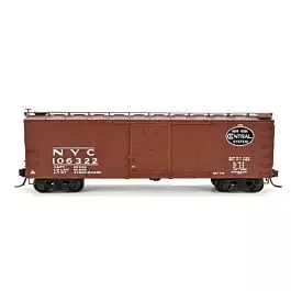 NYC 40' Steel Boxcar w/7-8 Corrugated Ends 4-Pack - Ready to Run -- New York Central (Boxcar Red, black, Pre-1955 Roman Lettering)
