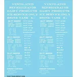 Railroad Decal Set -- Generic 36', 40' and 50' Refrigerator Car - Reefer Data (white lettering)
