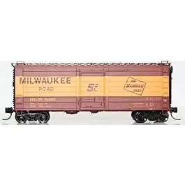 Short-Rib 40' Rib-Side Boxcar - Ready to Run -- Milwaukee Road #8365 (Boxcar Red, yellow Band)