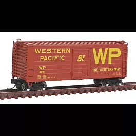 Short-Rib 40' Rib-Side Boxcar - Ready to Run -- Western Pacific #3416 (Boxcar Red, yellow, Large WP, Western Way Slogan)