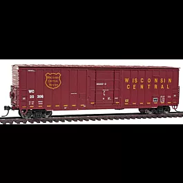 Soo Line-Built 7-Post Boxcar - Ready to Run -- Wisconsin Central #1 (maroon, yellow Conspicuity Stripe)
