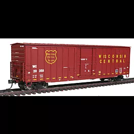 Soo Line-Built 7-Post Boxcar - Ready to Run -- Wisconsin Central #3 (maroon, yellow Conspicuity Stripe)
