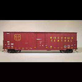 Soo Line-Built 7-Post Boxcar - Ready to Run -- Wisconsin Central #4 (maroon, yellow Conspicuity Stripe)