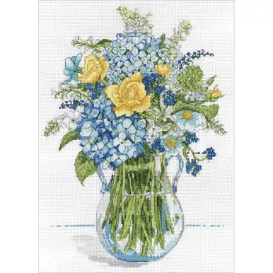 TOBIN - Blue & Yellow Floral Counted Cross Stitch Kit-10"X14" 14 count (dw2866)