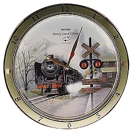 Train Wall Clock -- w/Locomotive Sound & Flashing Light