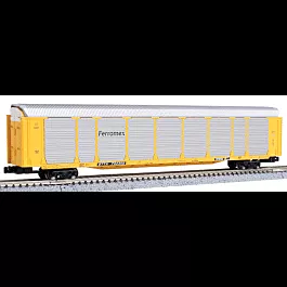 Tri-Level Enclosed Auto Rack - Ready to Run -- Ferromex #702309 (silver, yellow TTX Flat)