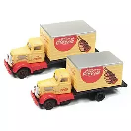 White WC 22 Box-Van Delivery Truck - Assembled - Mini-Metals(R) -- Coca-Cola (yellow, red, silver)
