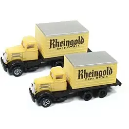 White WC 22 Refrigerated Box Truck - Assembled - Mini-Metals(R) -- Rheingold Beer (yellow, black, silver)