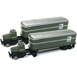 White WC22 Semi Tractor-AeroVan Trailer 2-Pack - Assembled - Mini Metals(R) -- US Mail (green, black, silver)