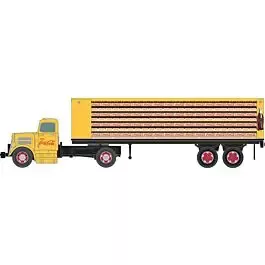 White WC22 Tractor with Flatbed Trailer - Assembled - Mini Metals(R) -- Coca-Cola (yellow, red)